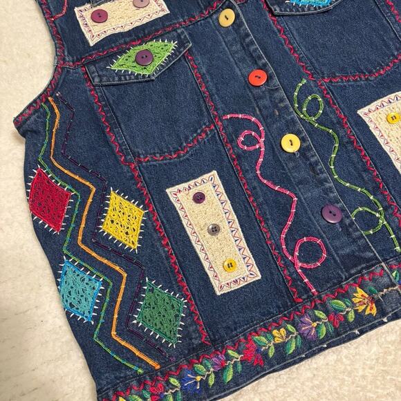 Vintage Hippie Denim Patchwork Vest Large - Picture 2 of 6